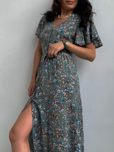 Boho French Style Flower Printed Dress Women V-Neck Elegant Lace-up Sundress Summer Elegantes Para Mujer Maxi Dress Vestido